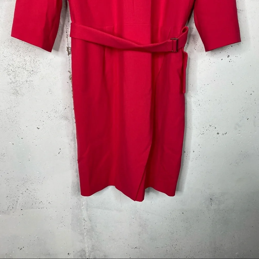 Boss Hugo Boss Belted Sheath Red Career 3/4 Sleeve Dress Size 14 - Picture 3 of 8